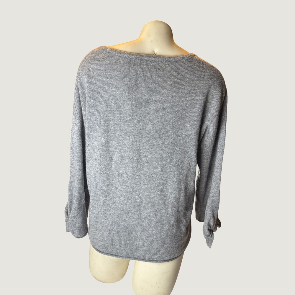 Velvet Graham Spencer 100% Cashmere Tie Cuff V Neck Sweater Gray Small